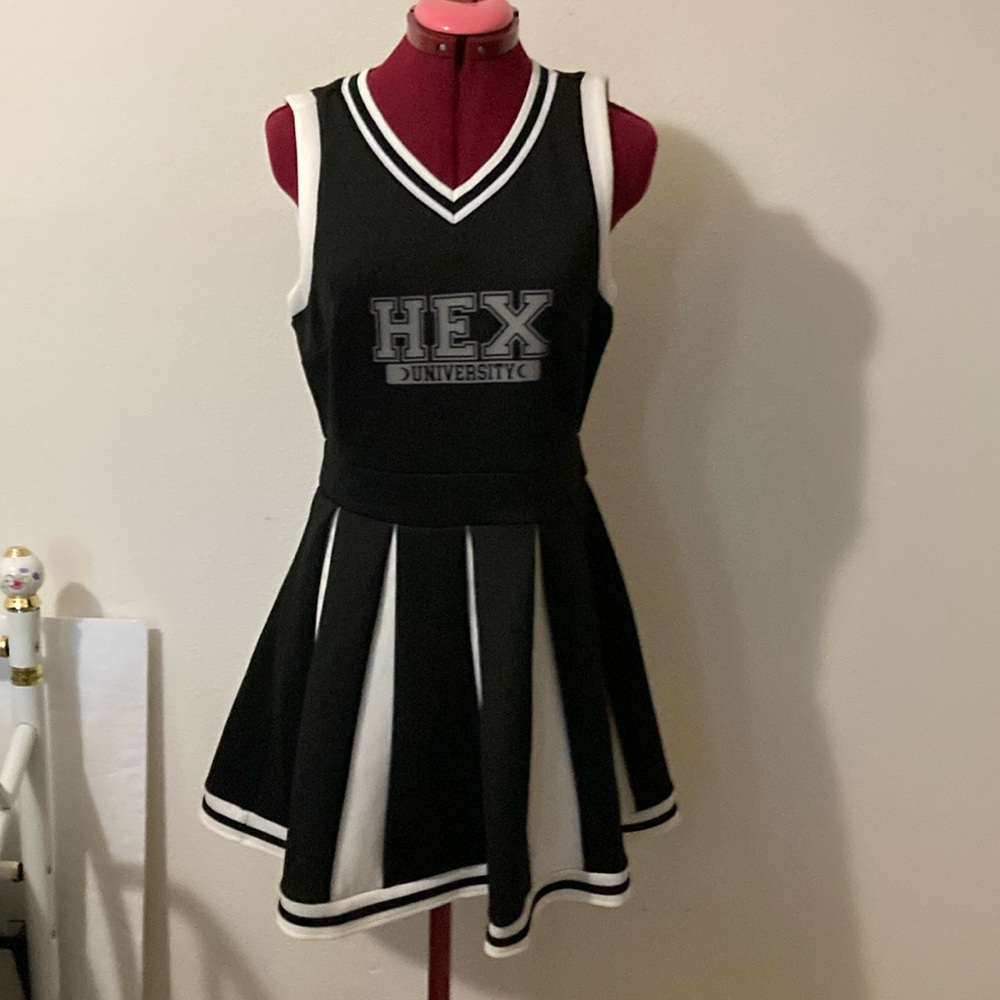 HOT TOPIC cheerleading  black & white sleeveless dress HEX University. Size SM